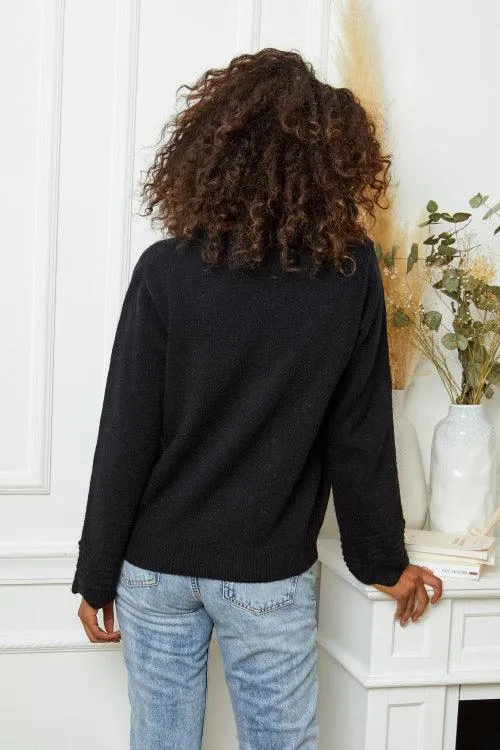 Scallop Trimmed Knit Jumper in Black