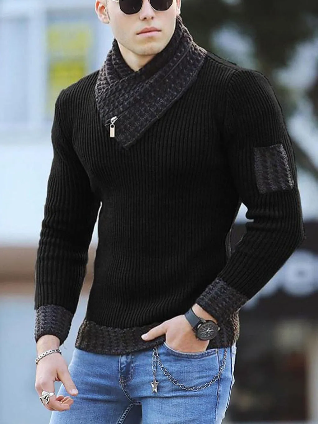 Scarf Collar Sweater Men's