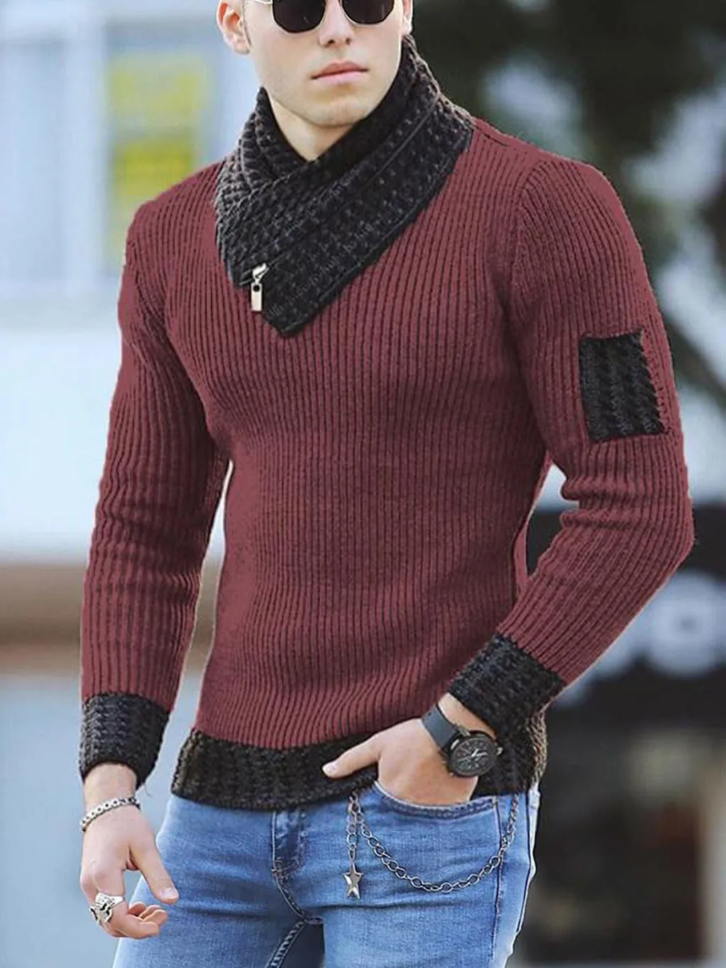 Scarf Collar Sweater Men's