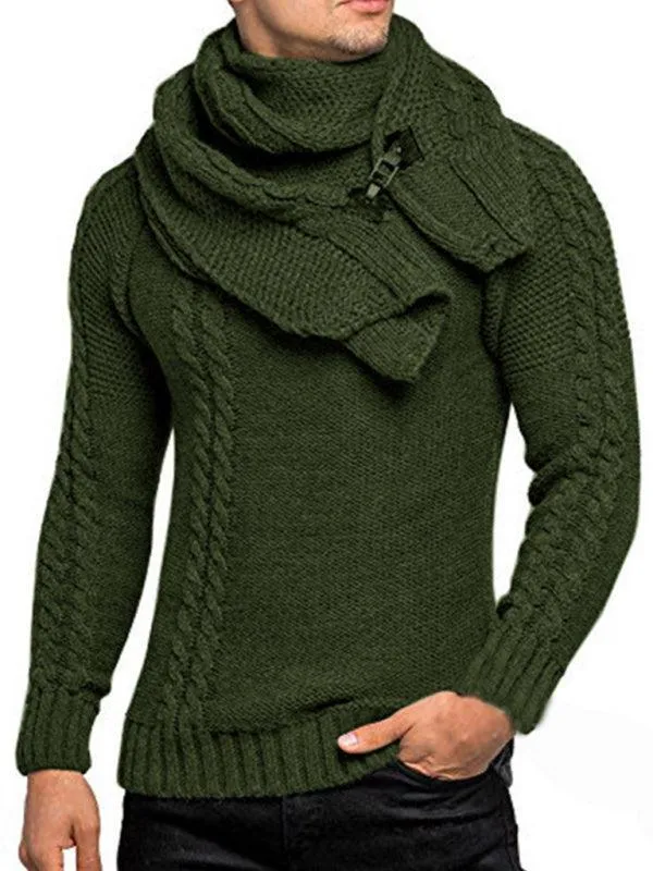 Scarf Twist Knitted Men Pullover Sweater