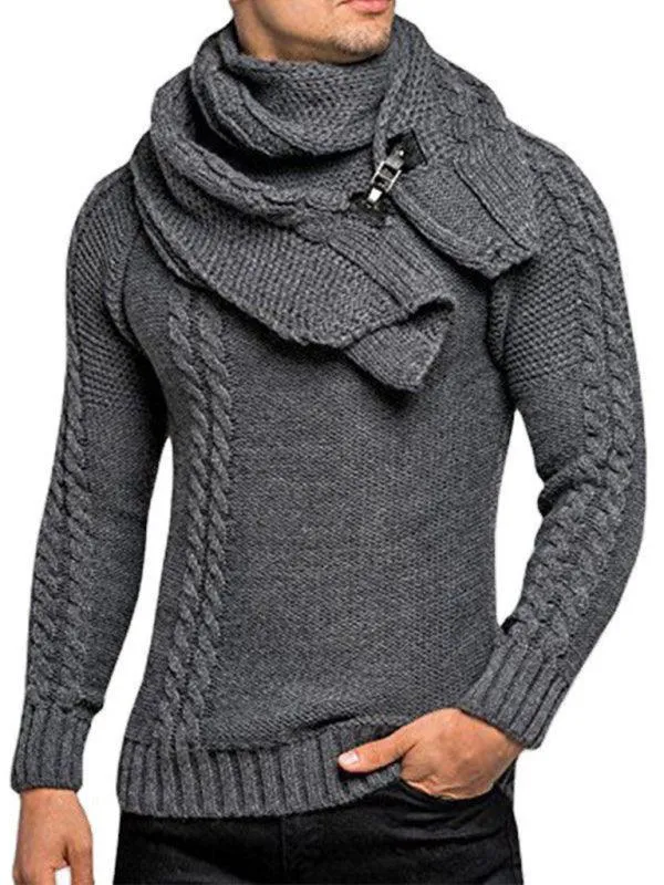 Scarf Twist Knitted Men Pullover Sweater