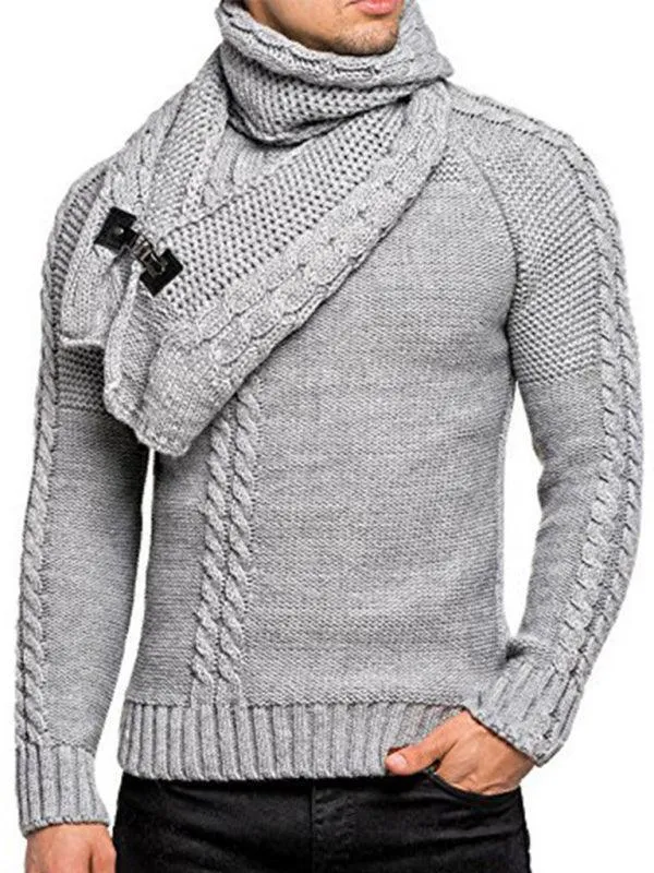 Scarf Twist Knitted Men Pullover Sweater