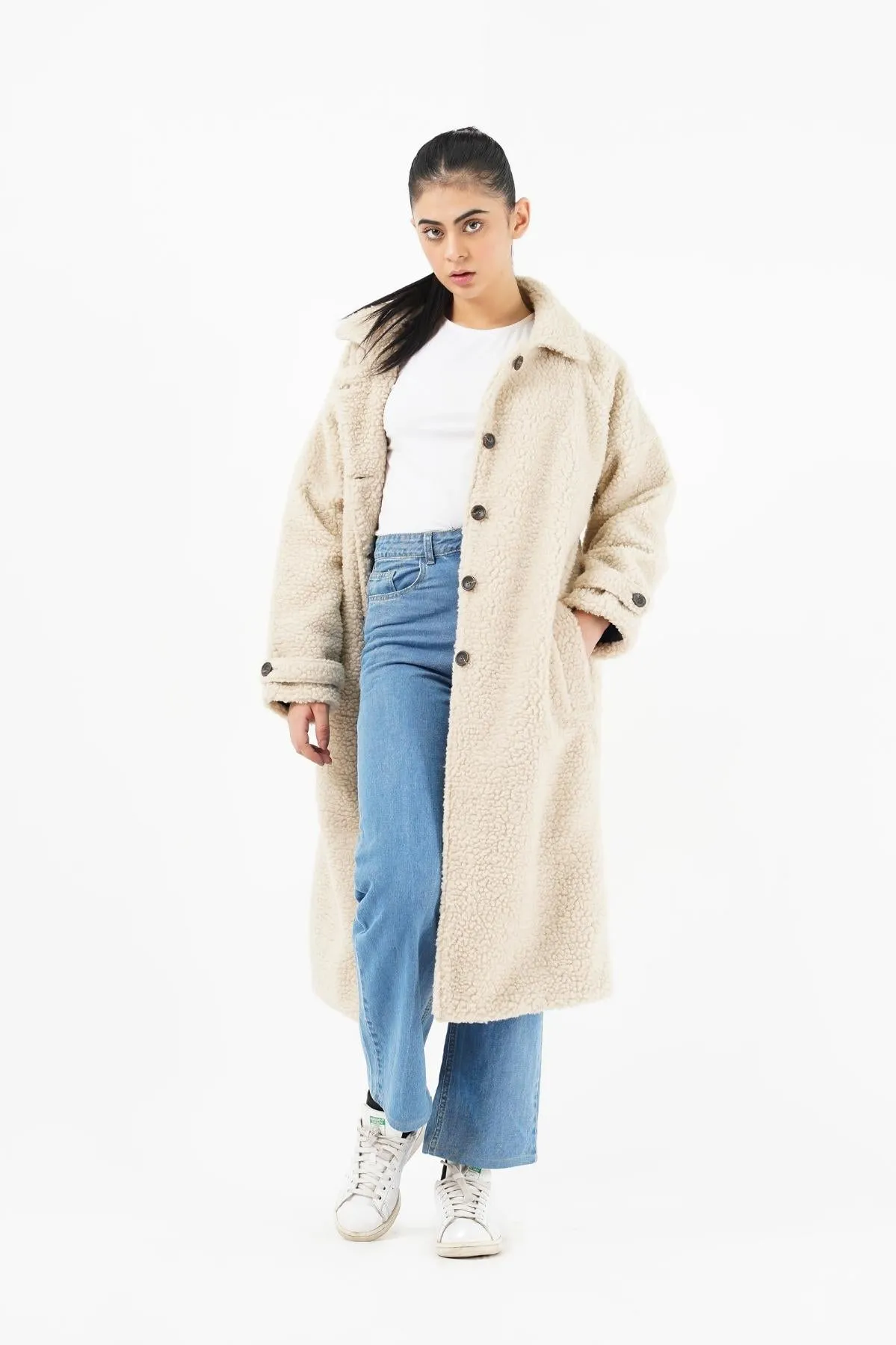 Sherpa Long Coat - beige