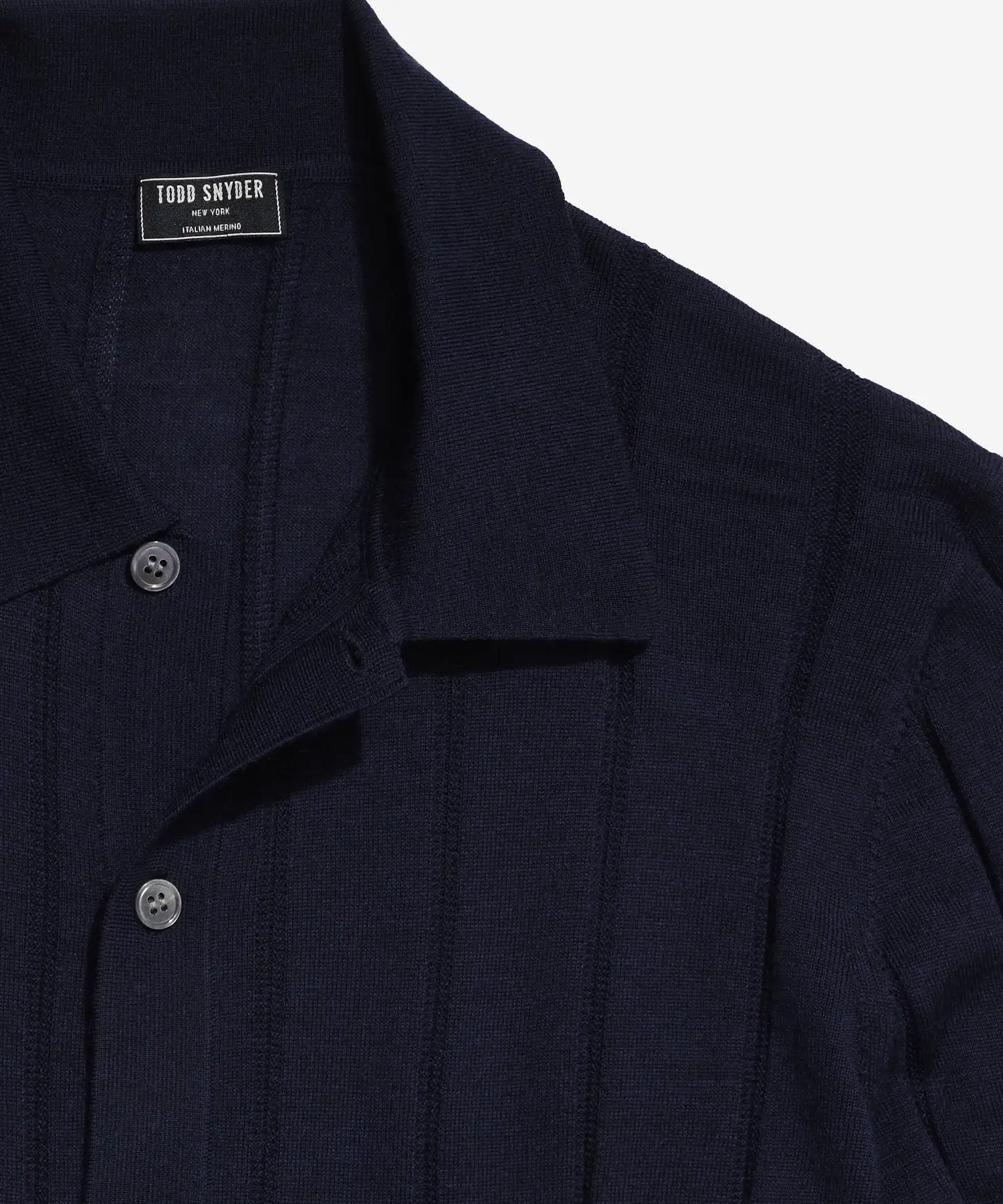 Solid Long Sleeve Full-Placket Sweater Polo in Navy