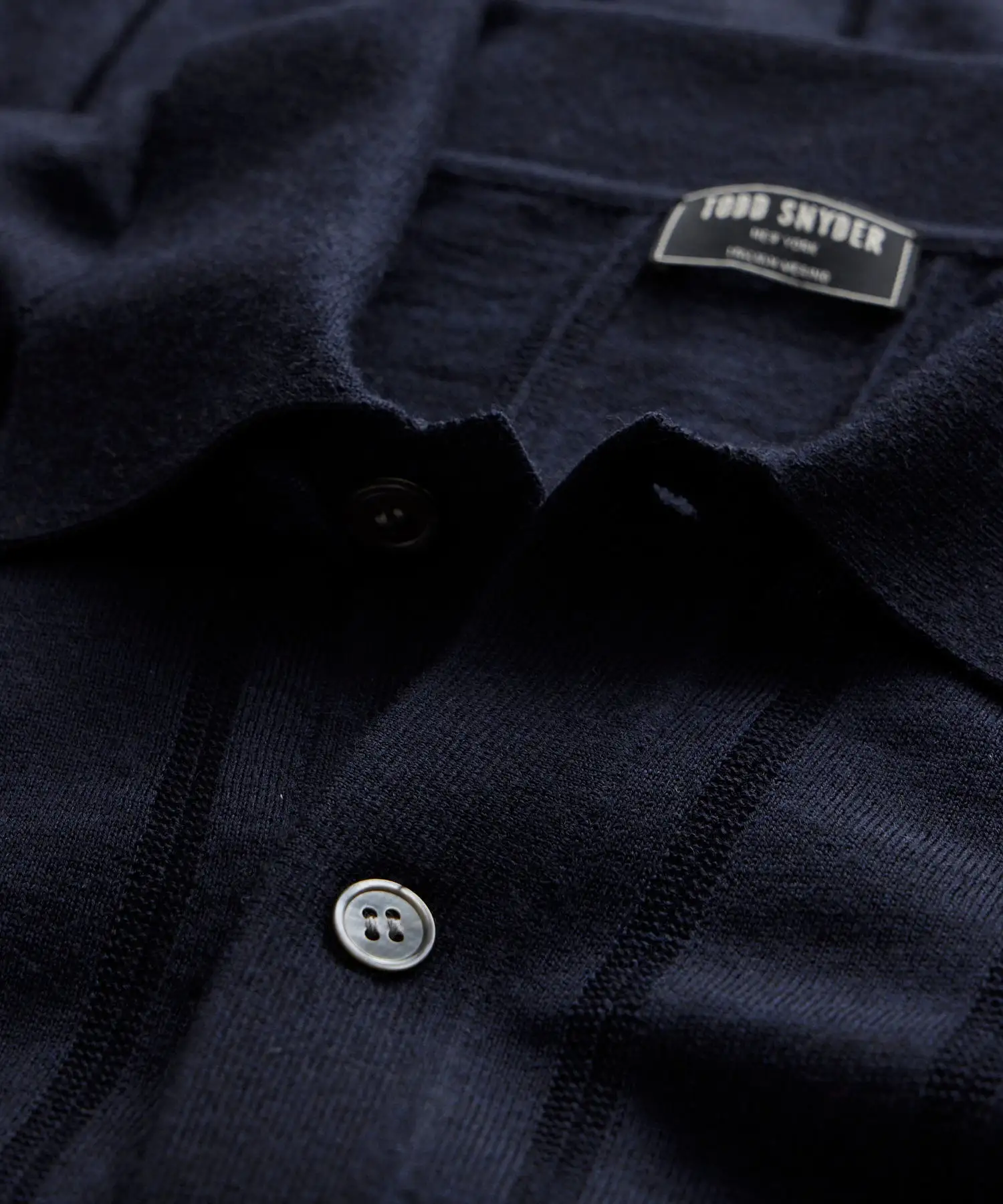 Solid Long Sleeve Full-Placket Sweater Polo in Navy