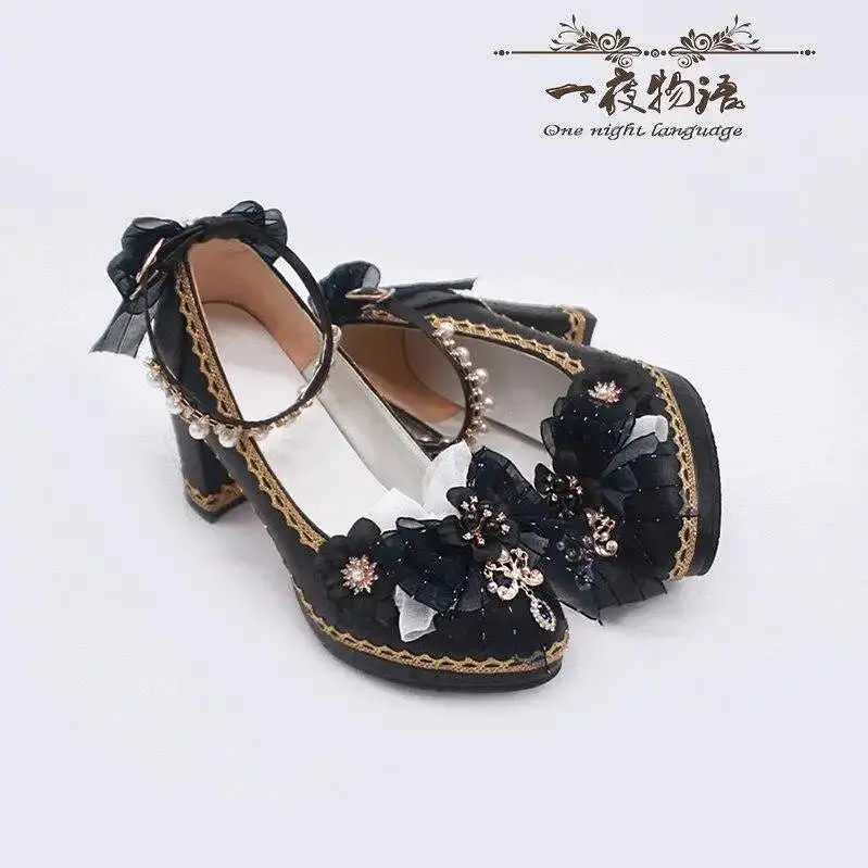 Starry Night Lolita Buckle Bow Pearl Princess Dance Shoes MK16343