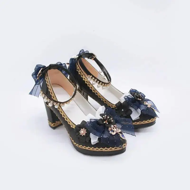 Starry Night Lolita Buckle Bow Pearl Princess Dance Shoes MK16343