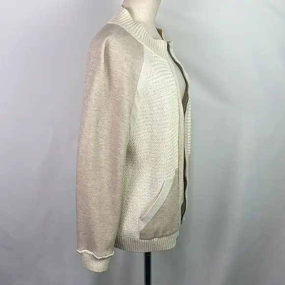 StJohnCream Zip Mixed Media Knit Cardigan