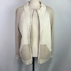 StJohnCream Zip Mixed Media Knit Cardigan