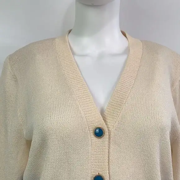 St.JohnNWT cream blue striped knit cardigan