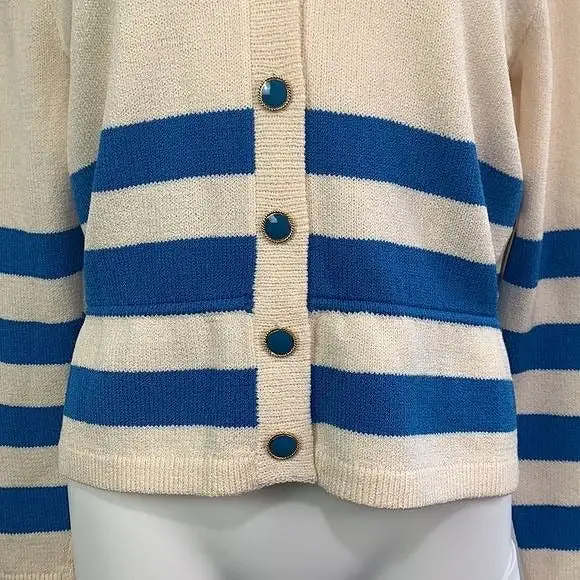 St.JohnNWT cream blue striped knit cardigan