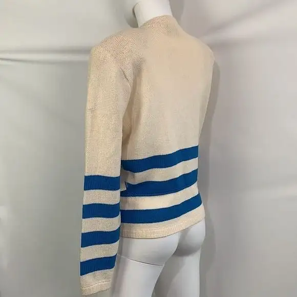 St.JohnNWT cream blue striped knit cardigan