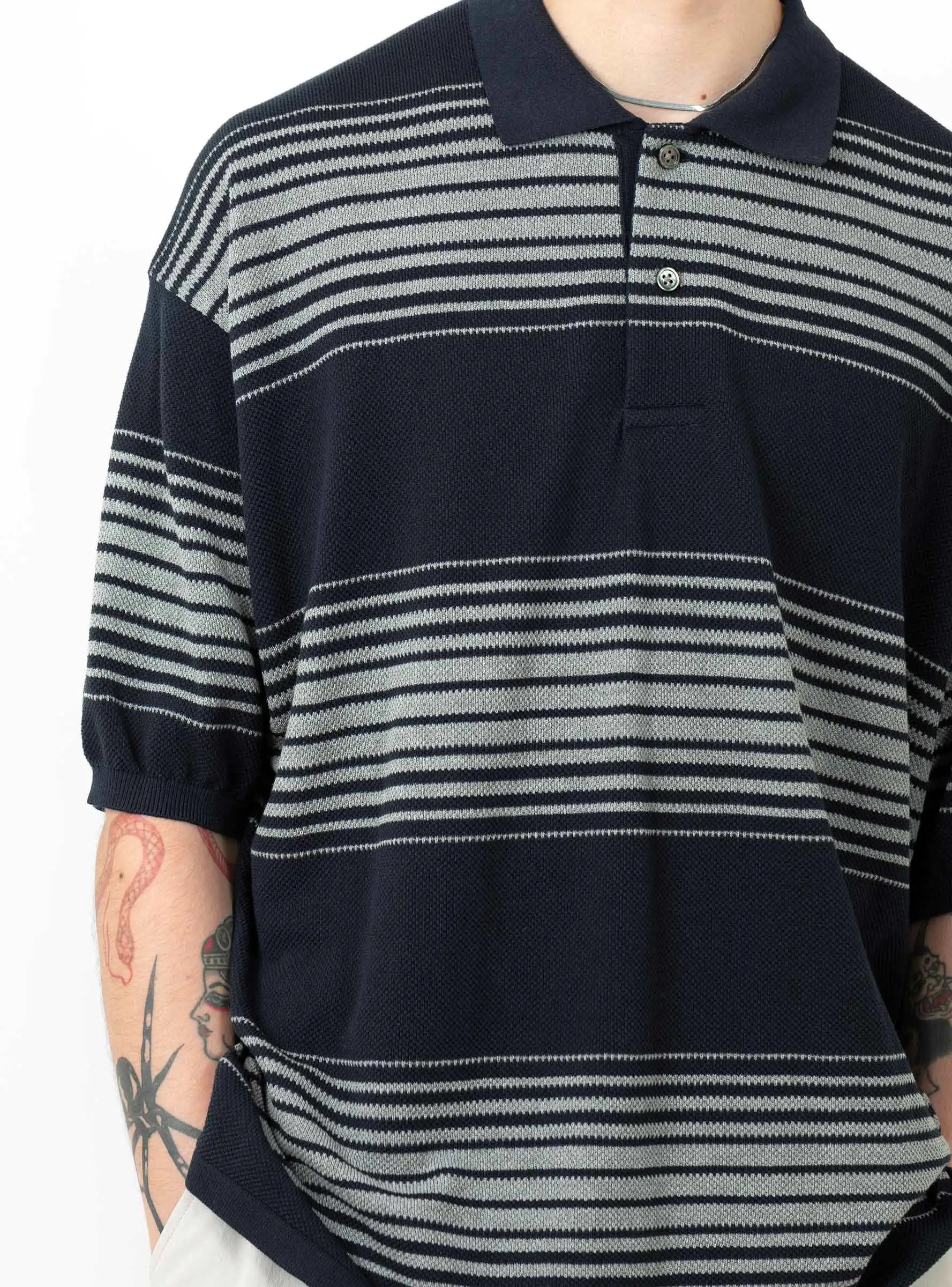 Stripe Polo Sweater Navy