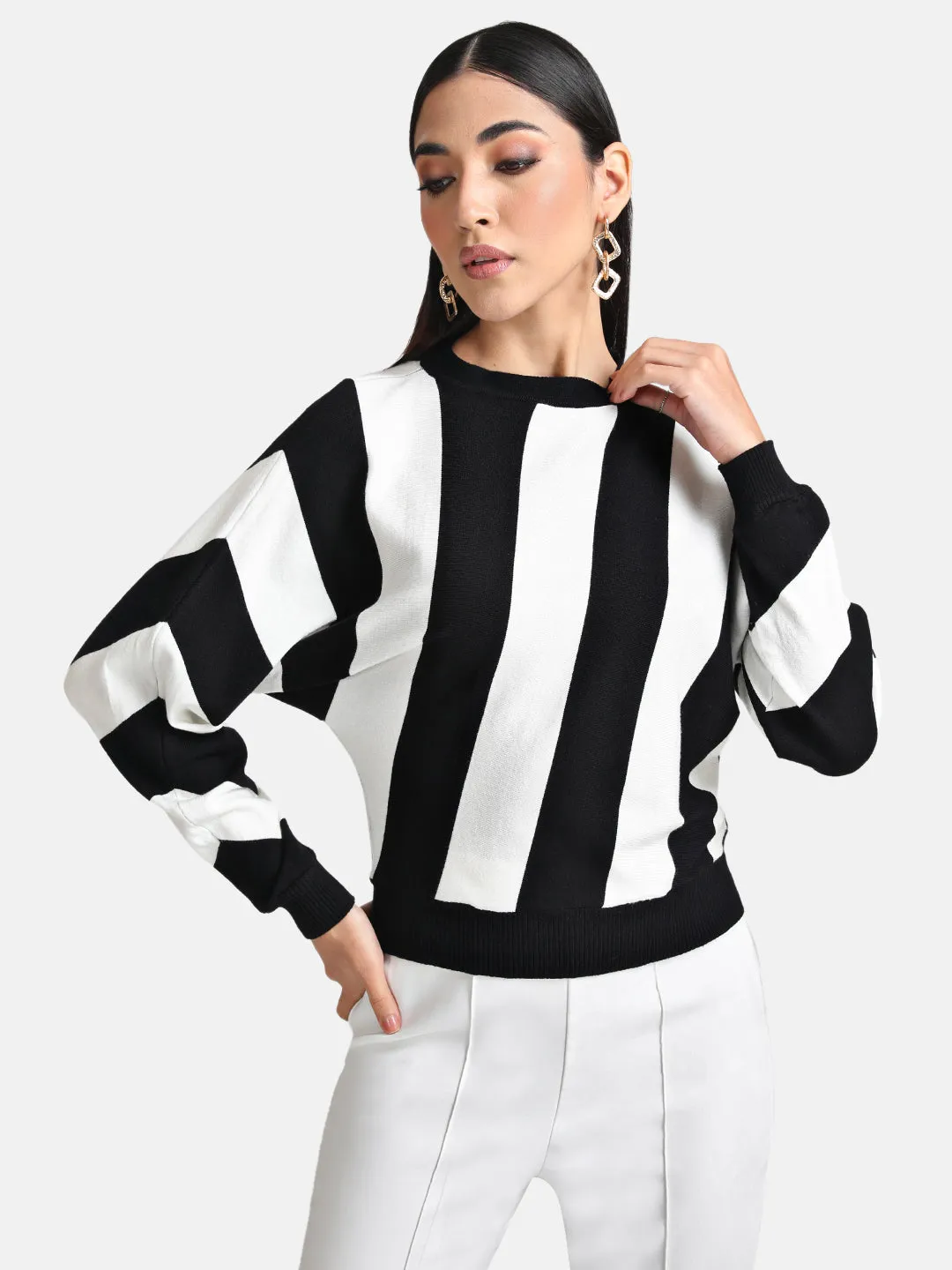 Stripped Batwing Pullover