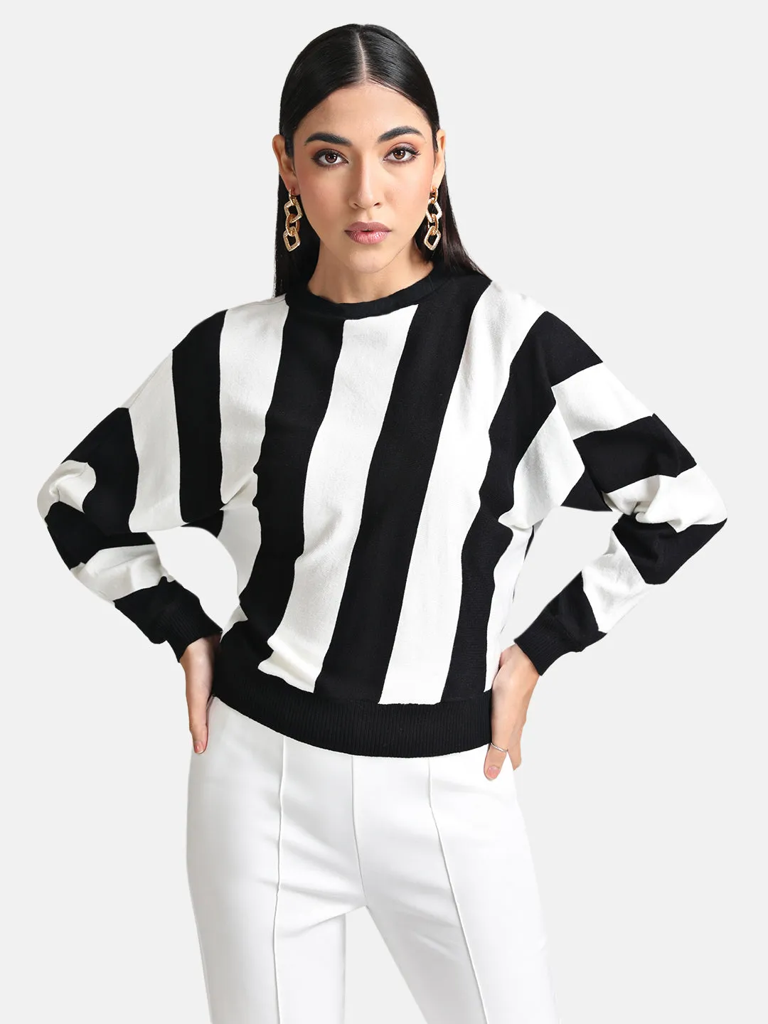 Stripped Batwing Pullover