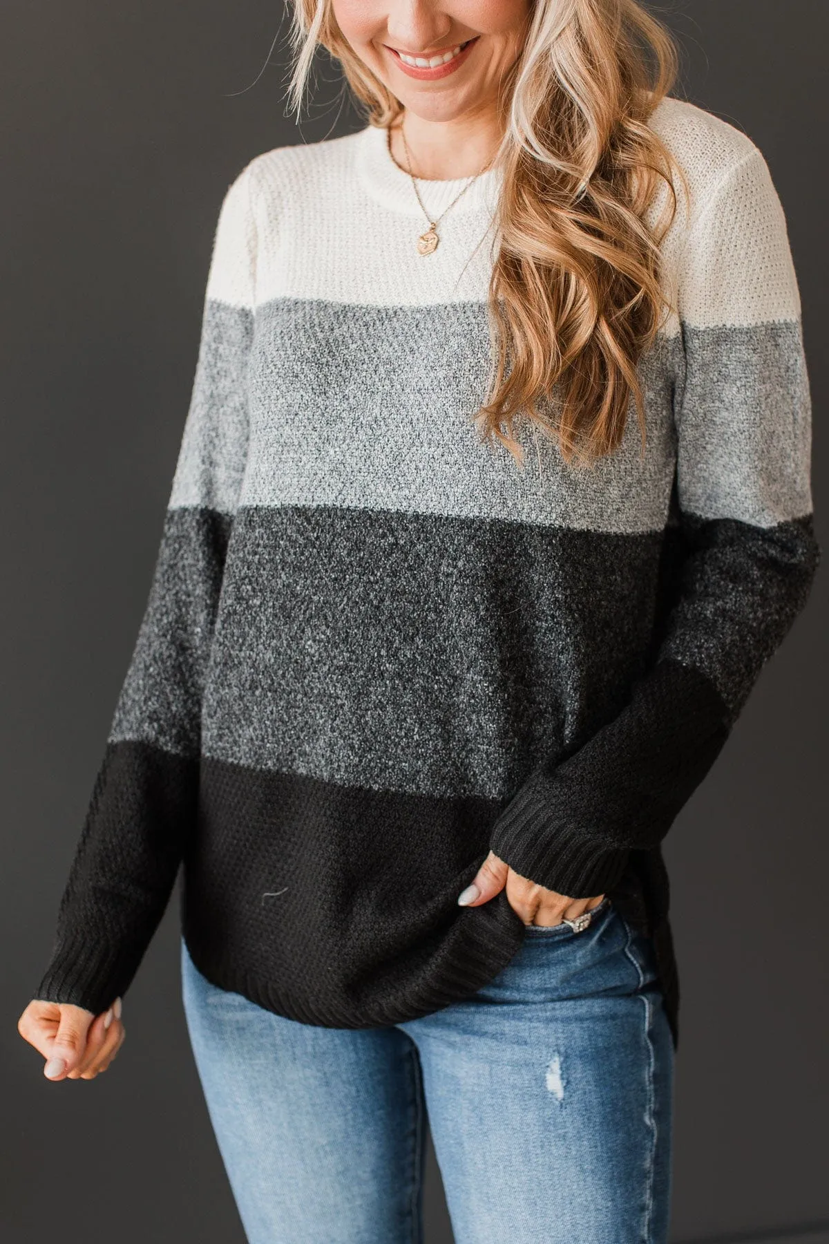 Stunning Sights Knit Sweater- Grey & Black