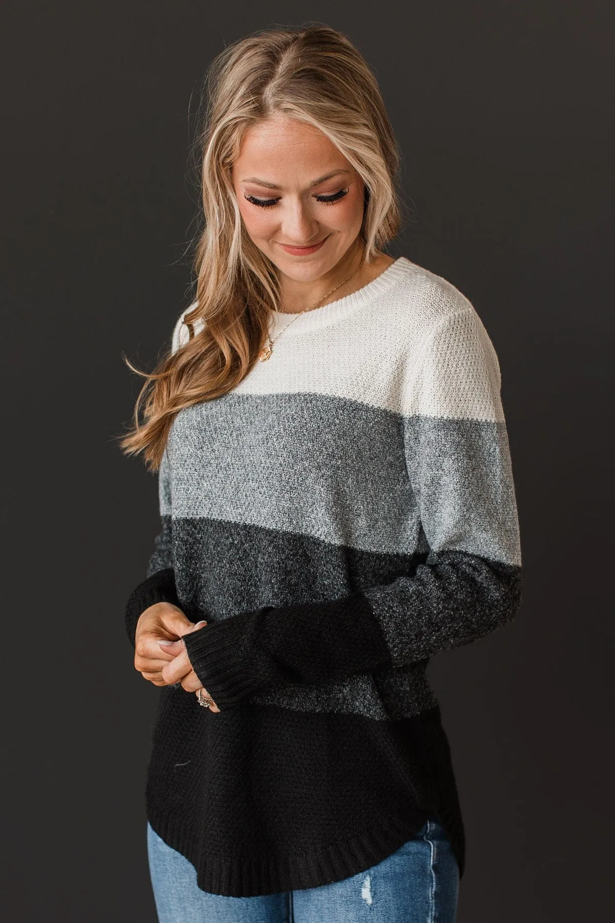 Stunning Sights Knit Sweater- Grey & Black