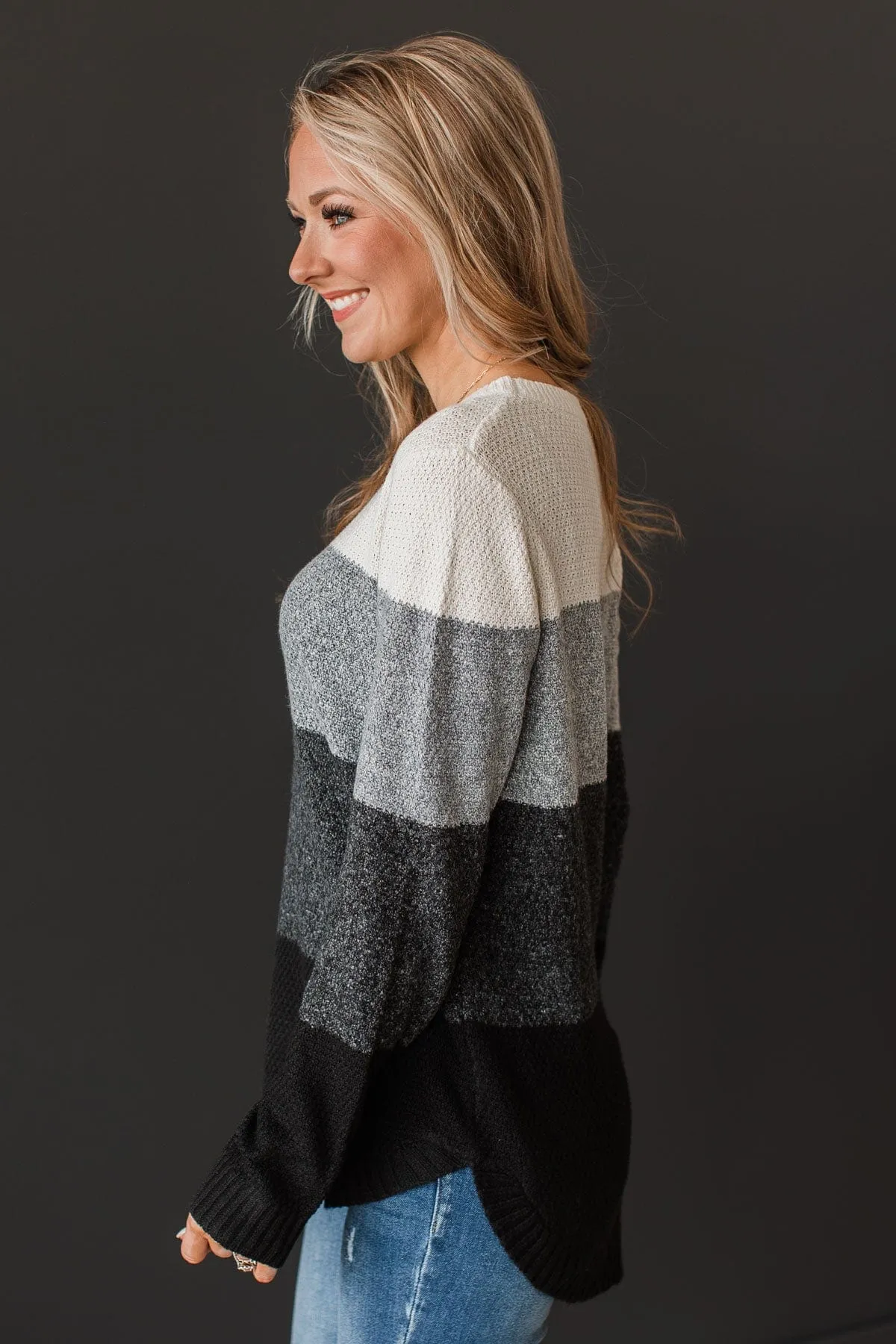 Stunning Sights Knit Sweater- Grey & Black