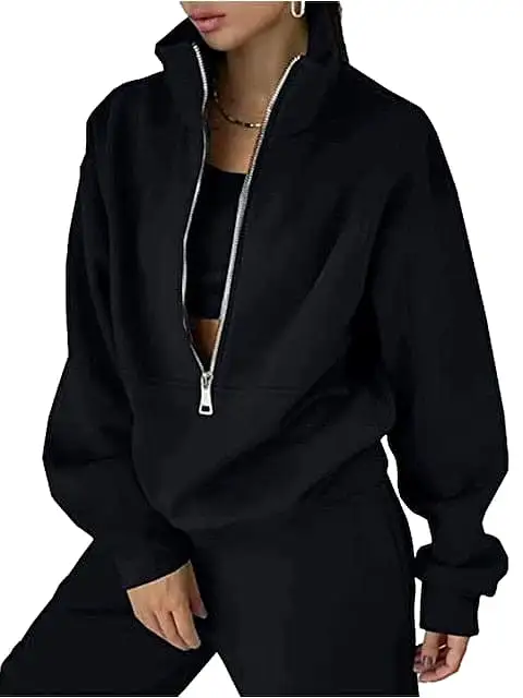 Stylish Women's 2-Piece Tracksuit Sweatsuit with Half-Zip Fleece Pullover