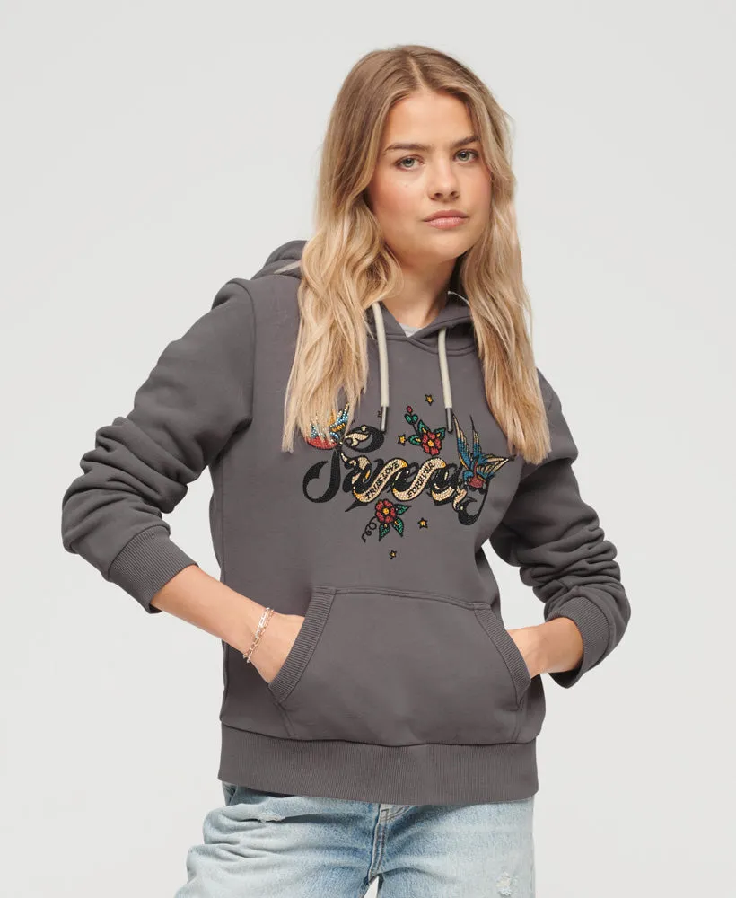 Tattoo Script Graphic Hoodie | Rock Grey