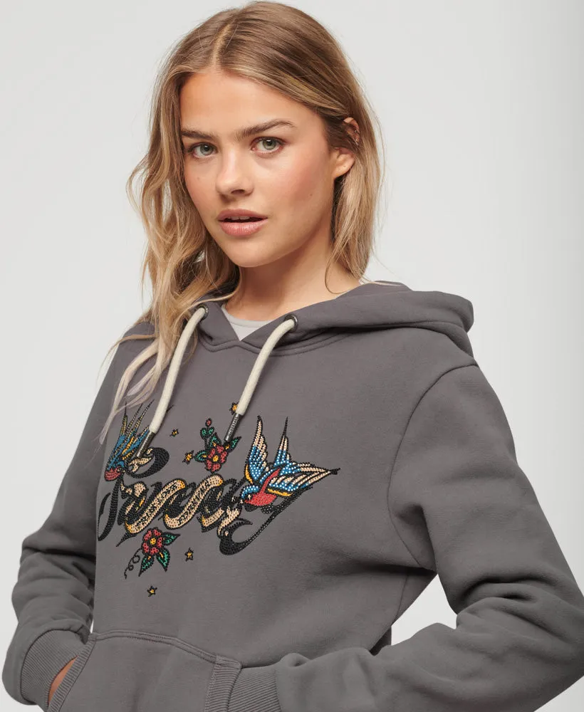 Tattoo Script Graphic Hoodie | Rock Grey