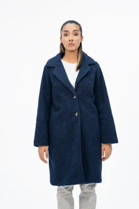 Teddy Faux Fur Oversized Coat - Navy Blue