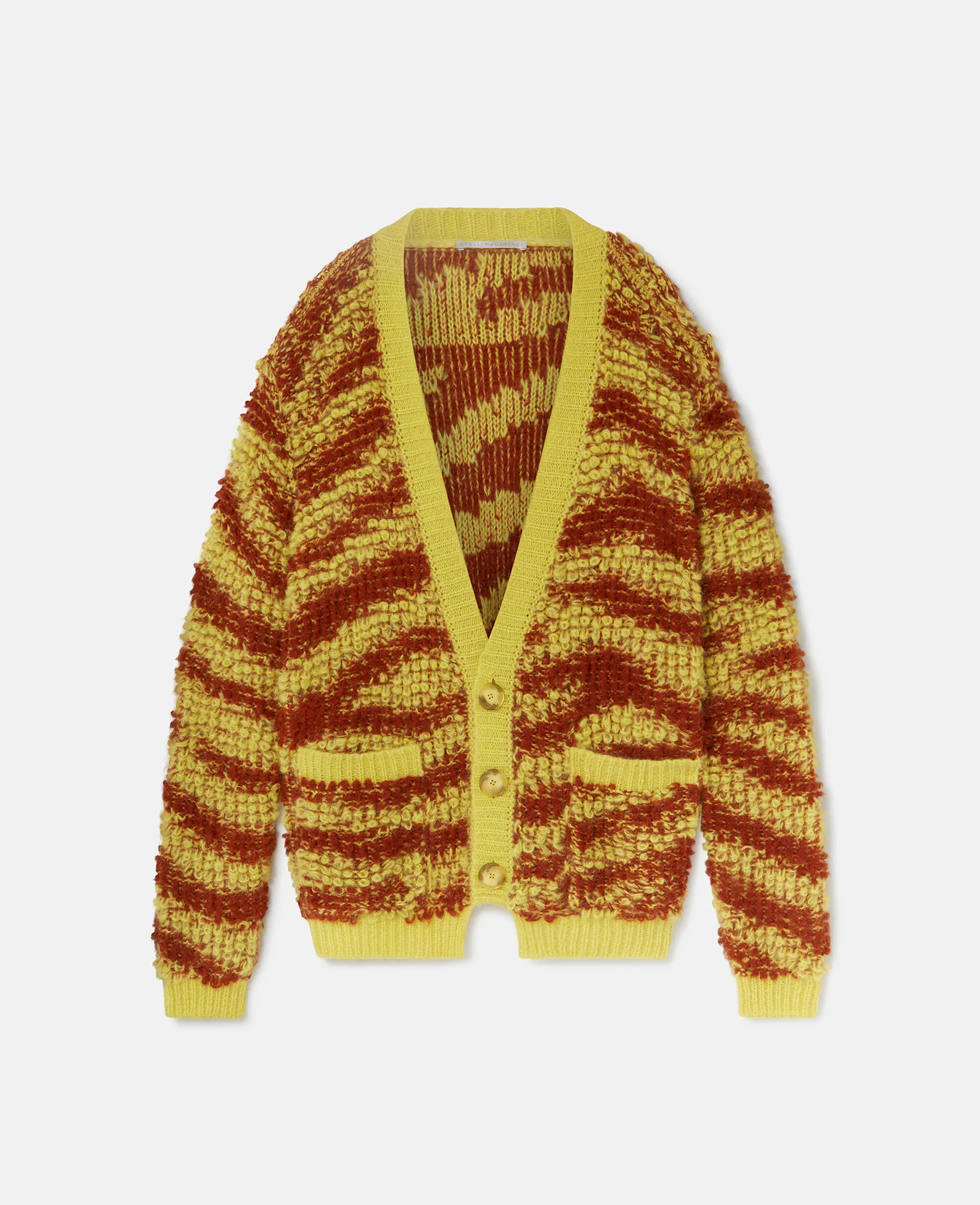 Tiger-Pattern Bouclé-Knit Cardigan