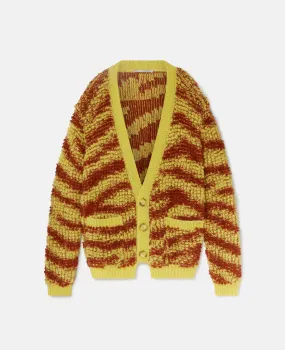 Tiger-Pattern Bouclé-Knit Cardigan