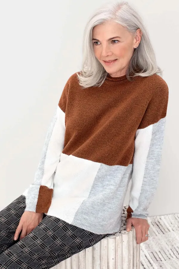 Tribal Colour Block Funnel Neck Sweater