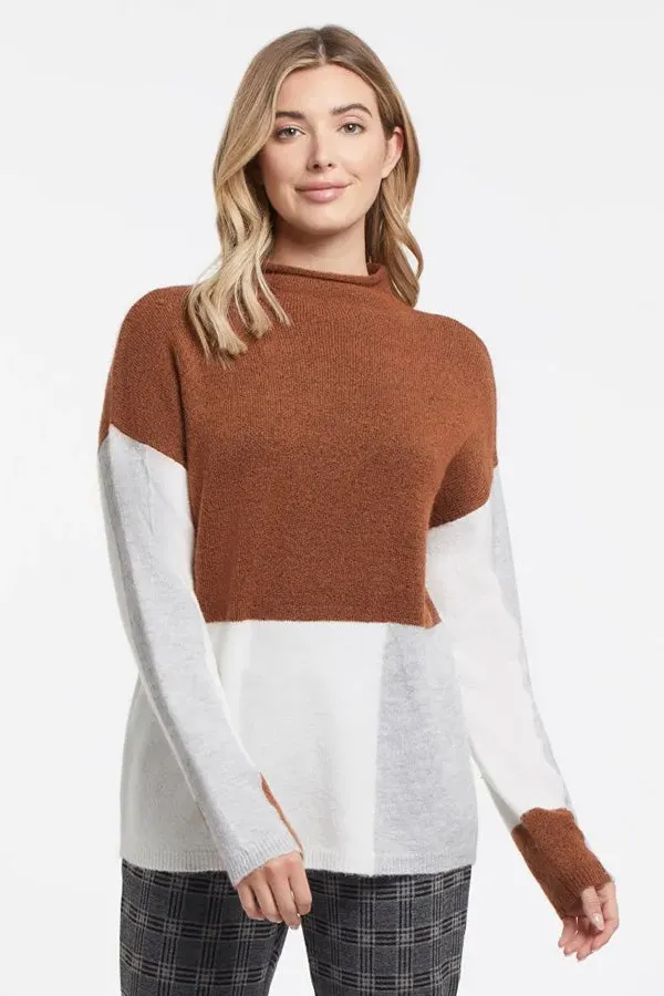 Tribal Colour Block Funnel Neck Sweater