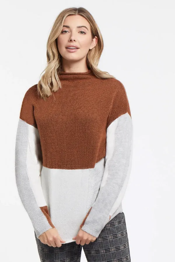 Tribal Colour Block Funnel Neck Sweater