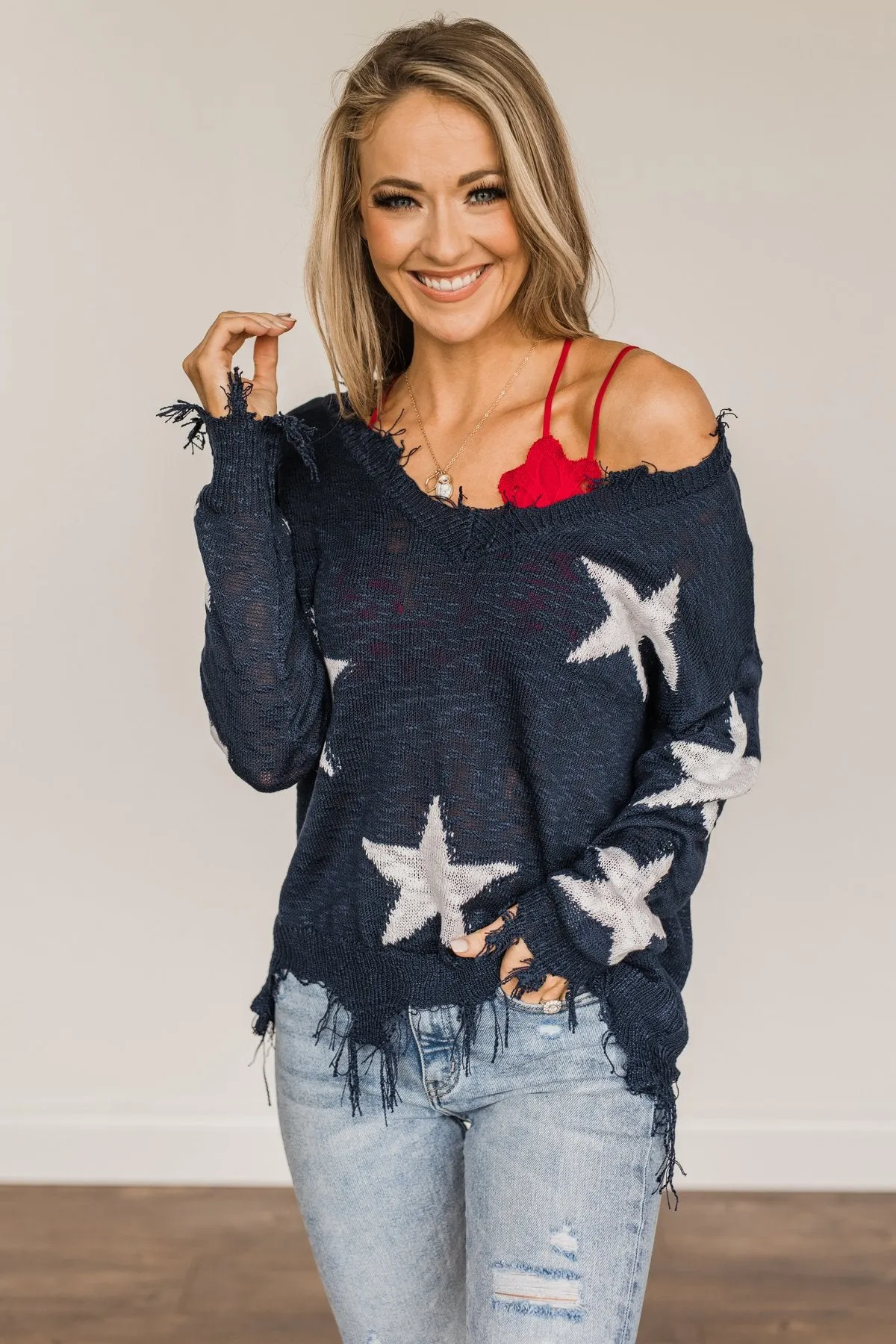 Unforgettable Moments Light Weight Sweater- Navy