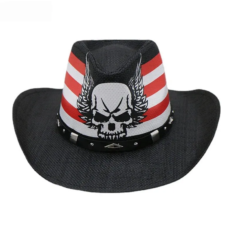 Unisex Vintage Skull Printed Pattern Halloween Partywear Cowboy Hat