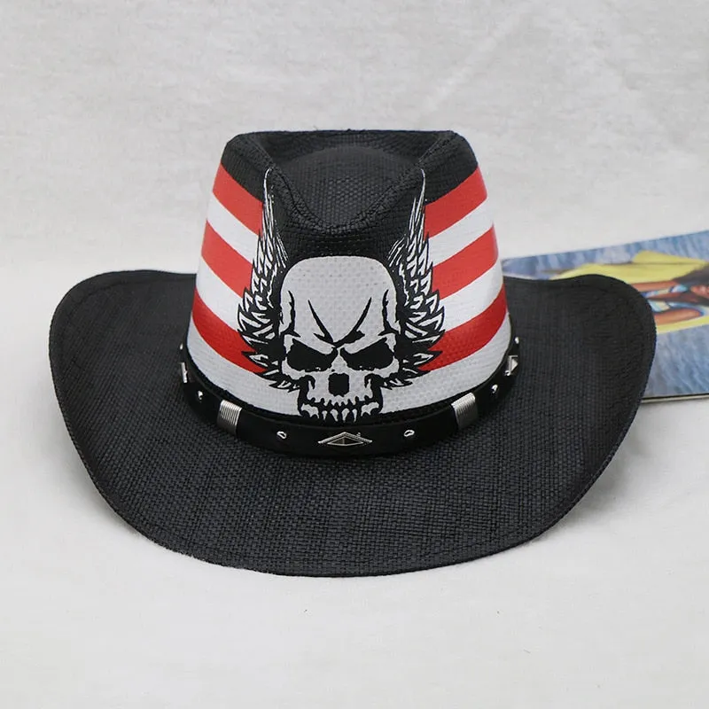 Unisex Vintage Skull Printed Pattern Halloween Partywear Cowboy Hat