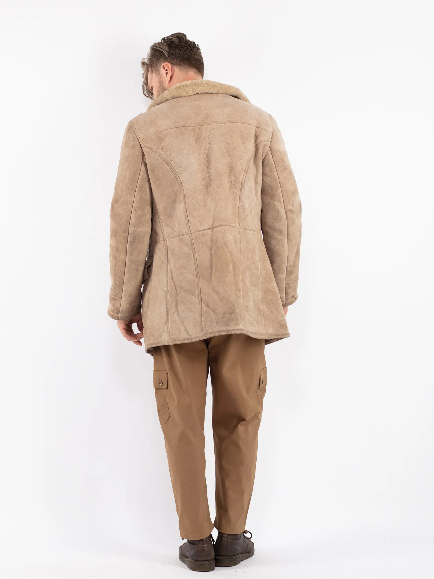 Vintage 70's Men Sheepskin Coat in Beige