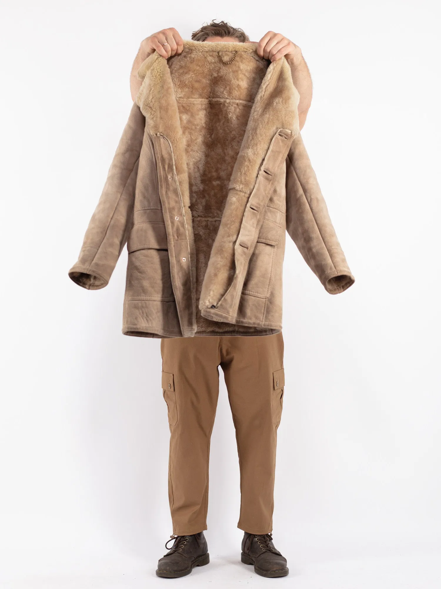 Vintage 70's Men Sheepskin Coat in Beige