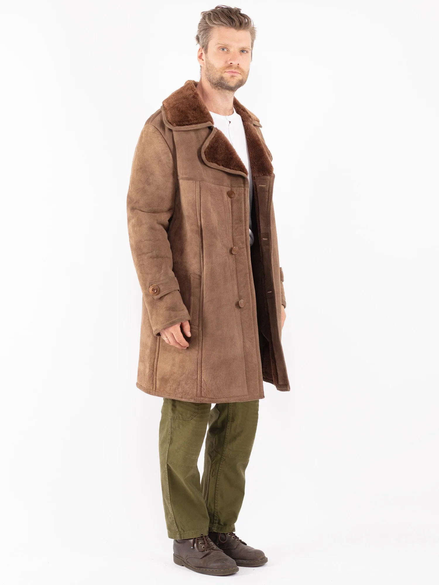 Vintage 70's Men Sheepskin Coat in Brown