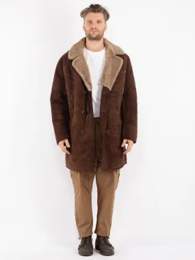 Vintage 70's Men Sheepskin Shearling Coat in Brown