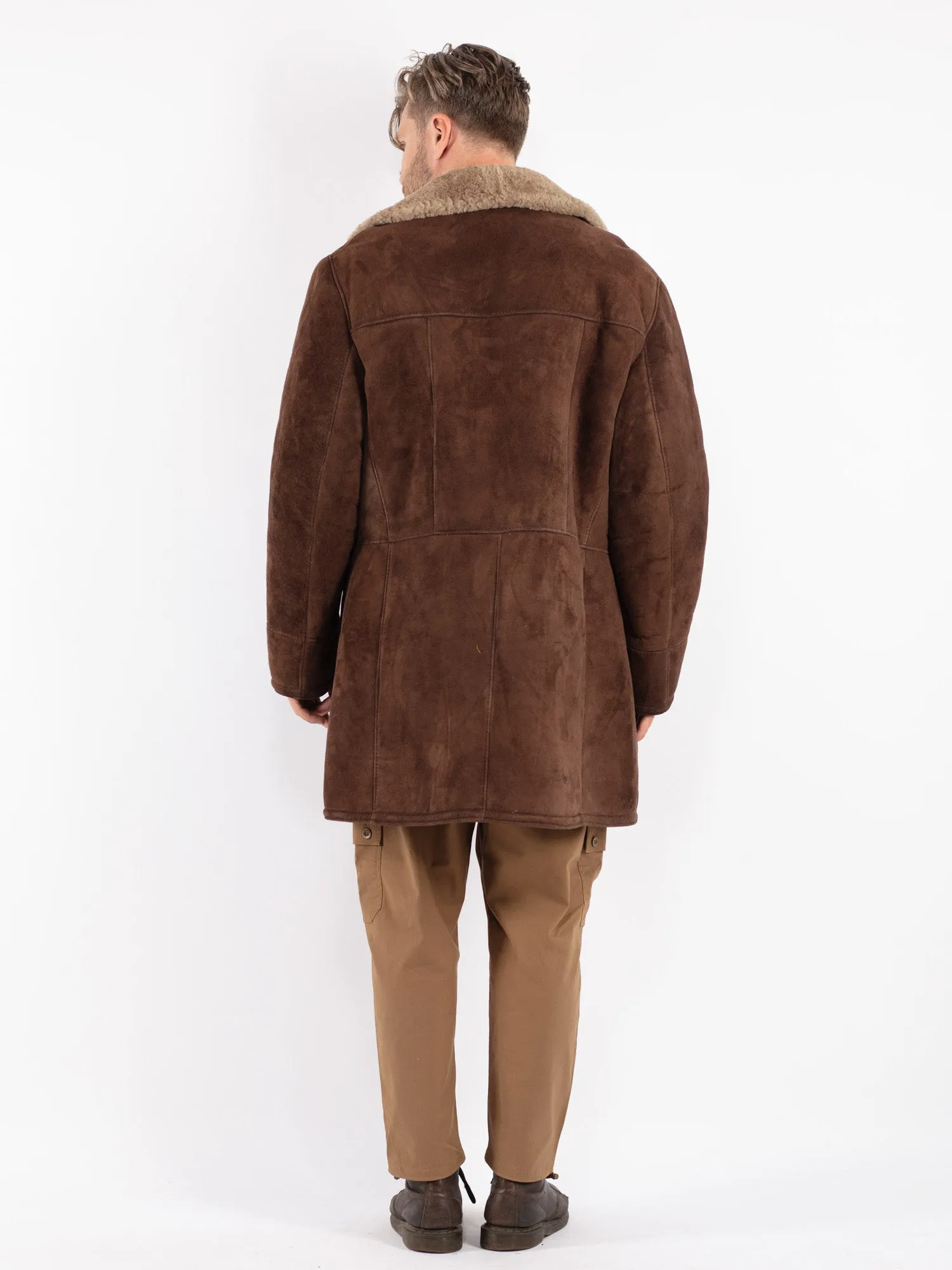 Vintage 70's Men Sheepskin Shearling Coat in Brown