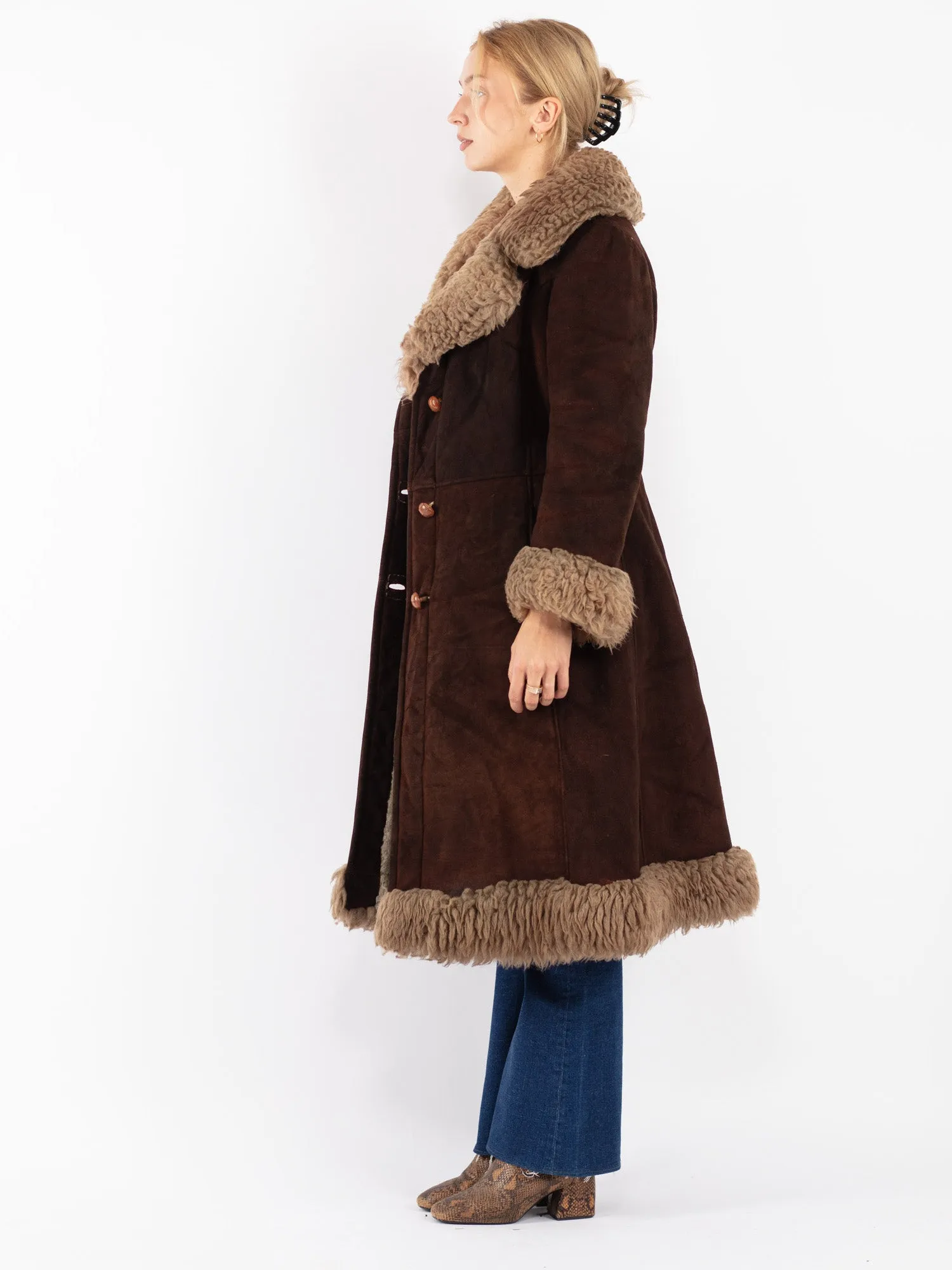 Vintage 70's Women Penny Lane Sheepskin Coat in Brown