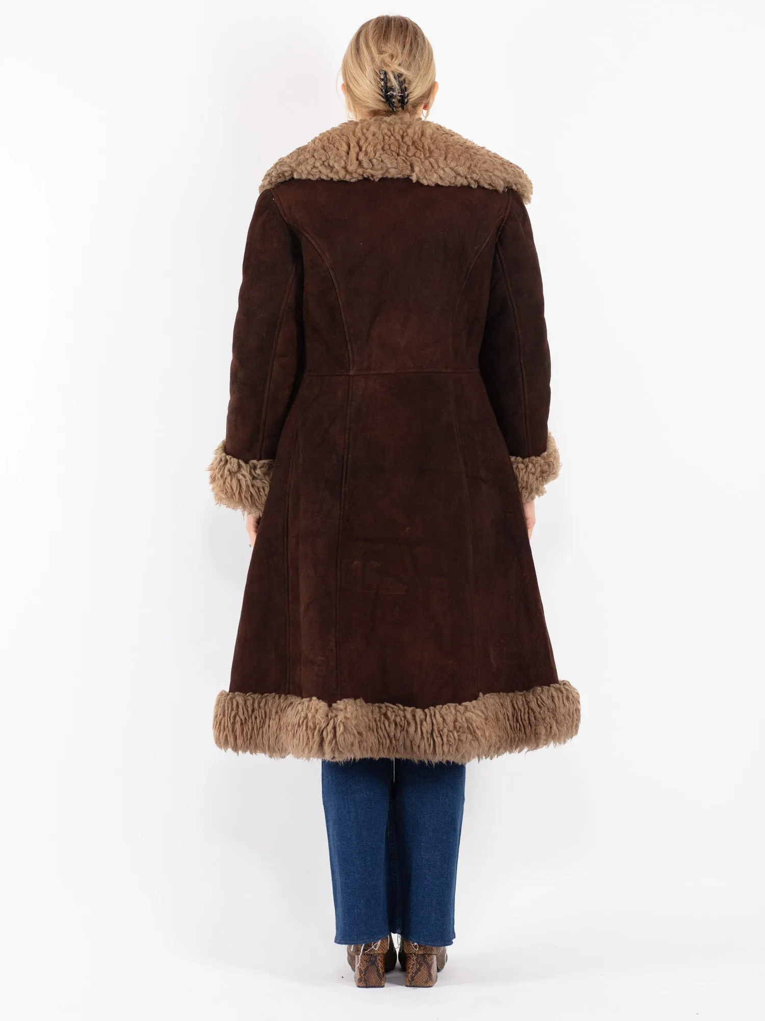 Vintage 70's Women Penny Lane Sheepskin Coat in Brown