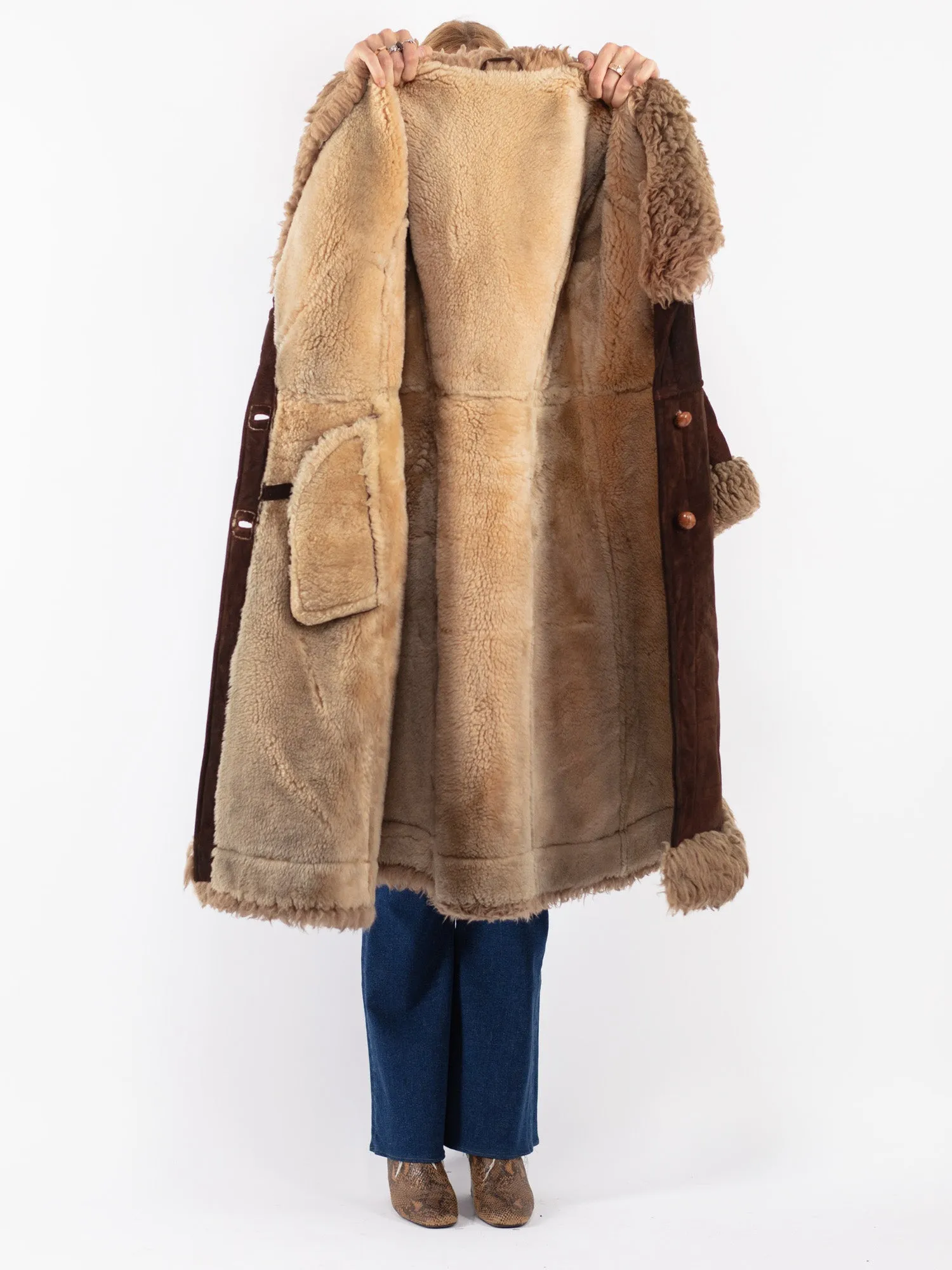 Vintage 70's Women Penny Lane Sheepskin Coat in Brown