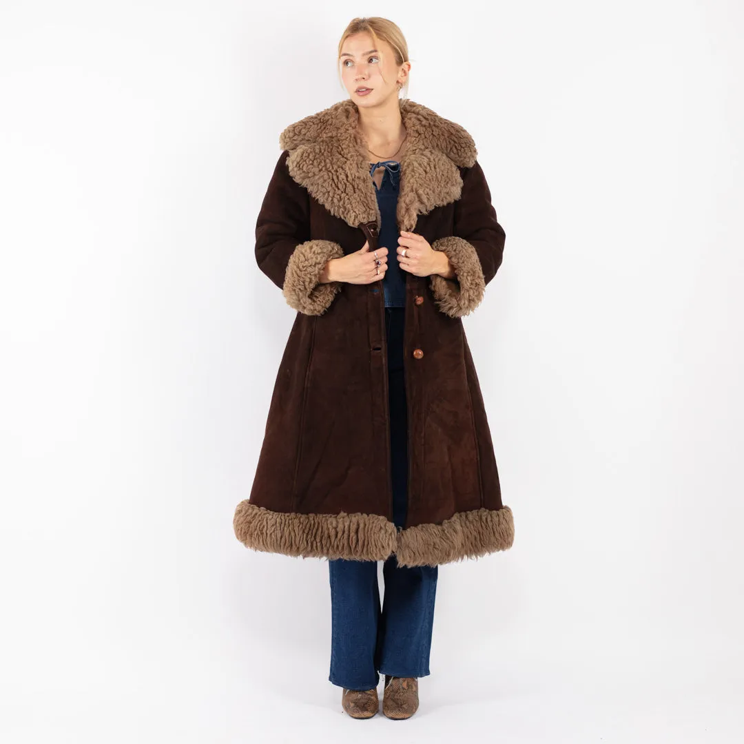 Vintage 70's Women Penny Lane Sheepskin Coat in Brown