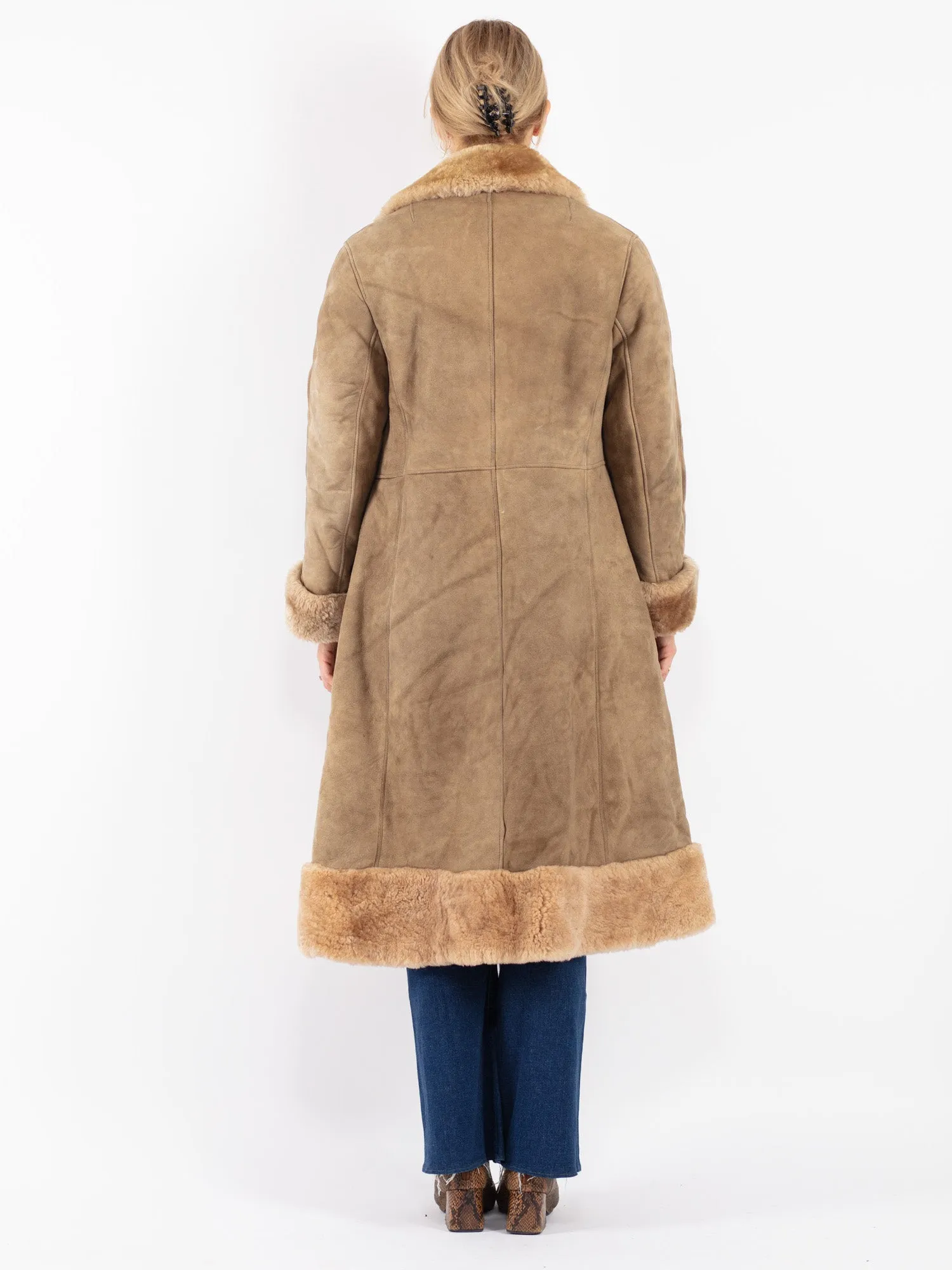 Vintage 70's Women Sheepskin Coat in Beige