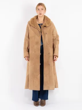 Vintage 70's Women Sheepskin Long Coat in Beige