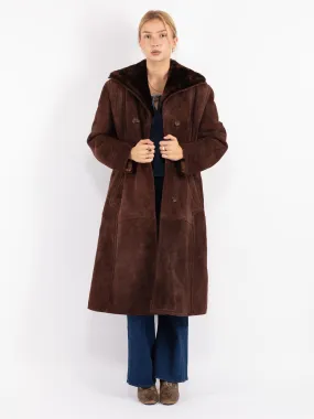 Vintage 70's Women Sheepskin Long Coat in Brown