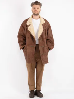 Vintage 80's Men Oversized Sheepskin Coat in Brown