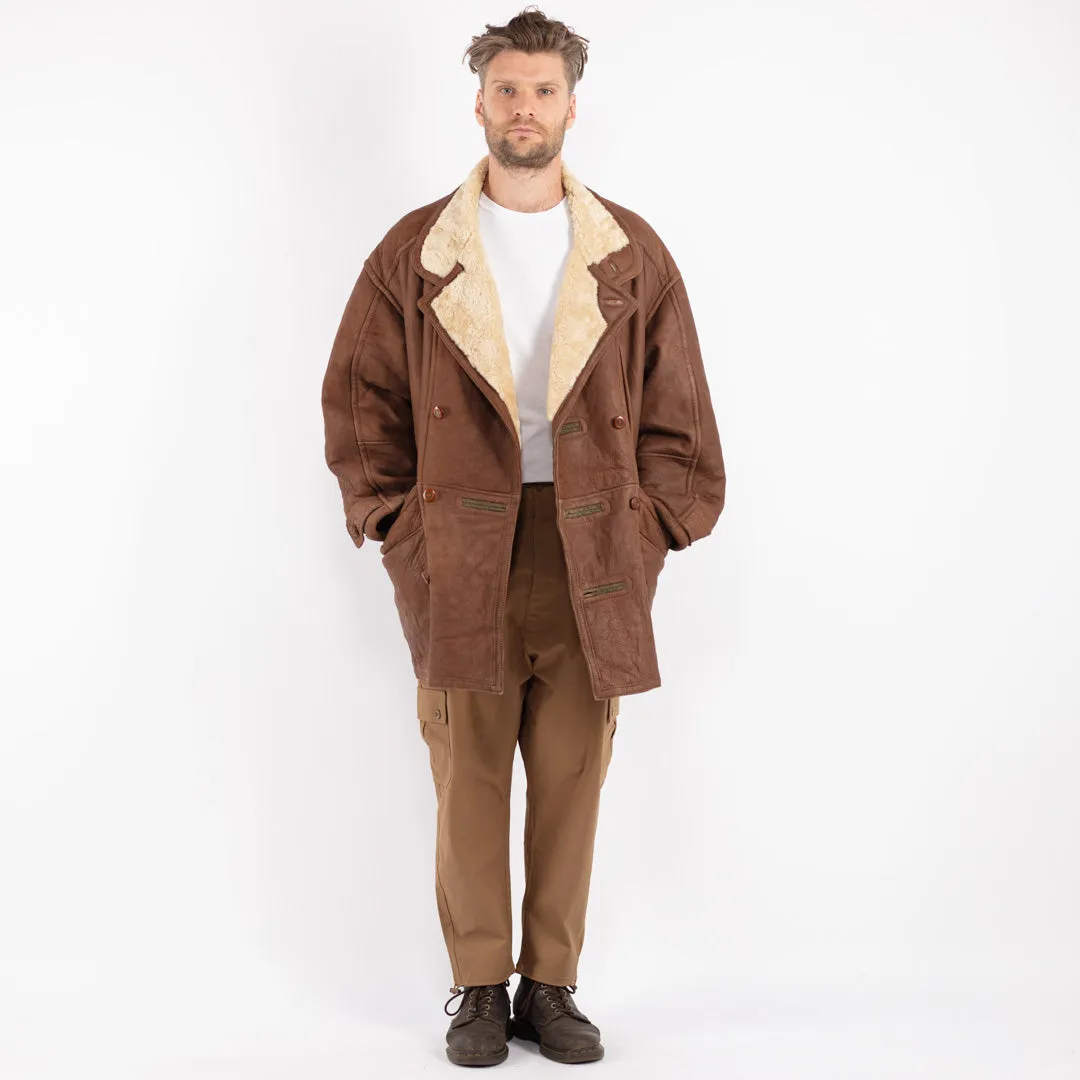 Vintage 80's Men Oversized Sheepskin Coat in Brown