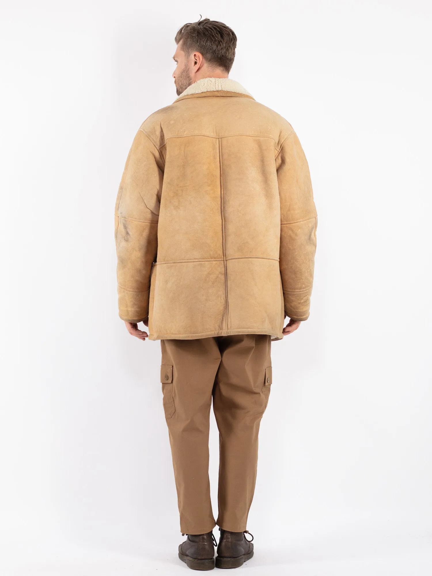 Vintage 80's Men Sheepskin Coat in Beige