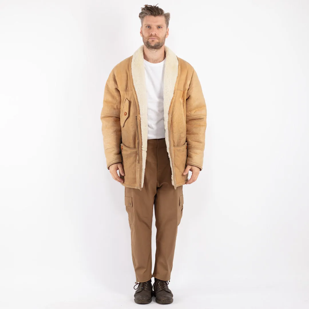 Vintage 80's Men Sheepskin Coat in Beige